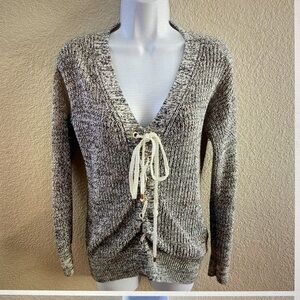 Guess Sweater Women’s Lace up Long Sleeve Boho Y2K V Neck Nautical 90’s Sz M